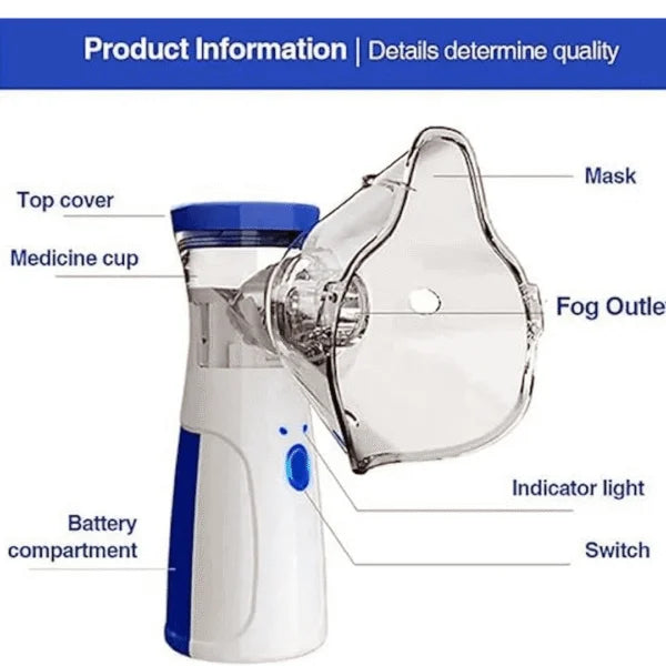 Nebulizer – Silent, One-Touch Operation | High Nebulization Rate | Travel-Friendly For Adults & Kids